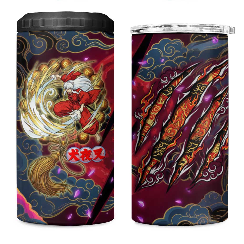 Inuyasha Demon Slayer Warrior 4 in 1 Can Cooler Tumbler Japanese Tattoo Art Style with Fiery Claw Marks