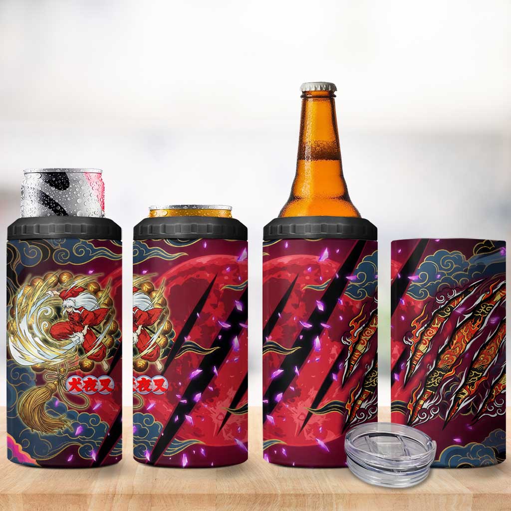Inuyasha Demon Slayer Warrior 4 in 1 Can Cooler Tumbler Japanese Tattoo Art Style with Fiery Claw Marks