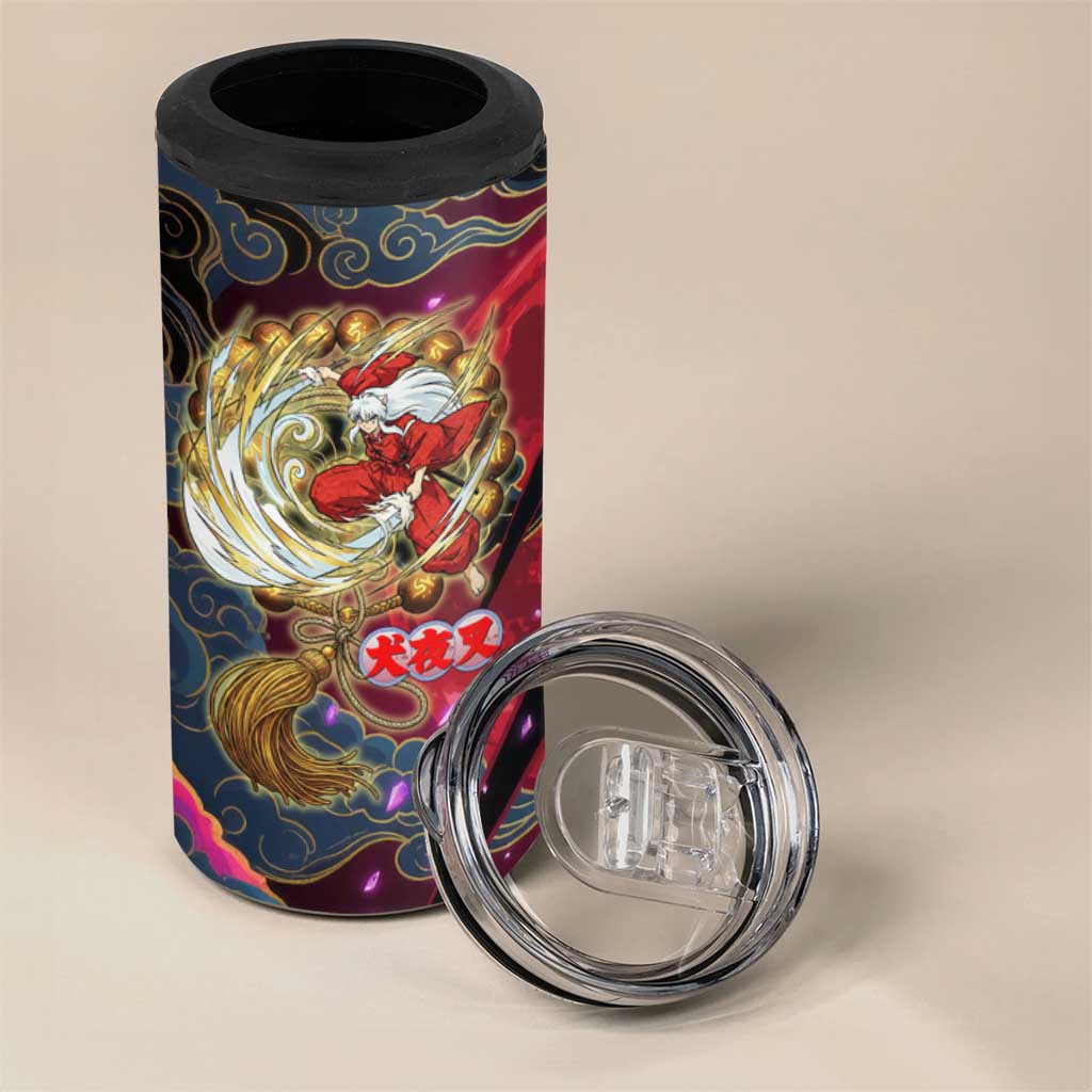 Inuyasha Demon Slayer Warrior 4 in 1 Can Cooler Tumbler Japanese Tattoo Art Style with Fiery Claw Marks