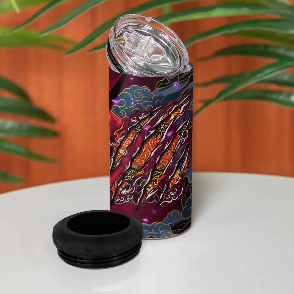 Inuyasha Demon Slayer Warrior 4 in 1 Can Cooler Tumbler Japanese Tattoo Art Style with Fiery Claw Marks