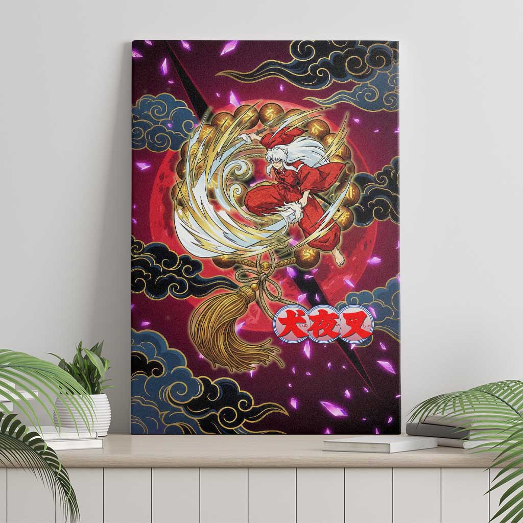 Inuyasha Demon Slayer Warrior Canvas Wall Art Japanese Tattoo Art Style with Fiery Claw Marks