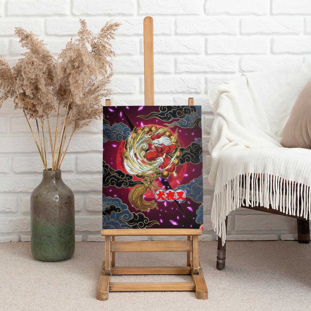 Inuyasha Demon Slayer Warrior Canvas Wall Art Japanese Tattoo Art Style with Fiery Claw Marks