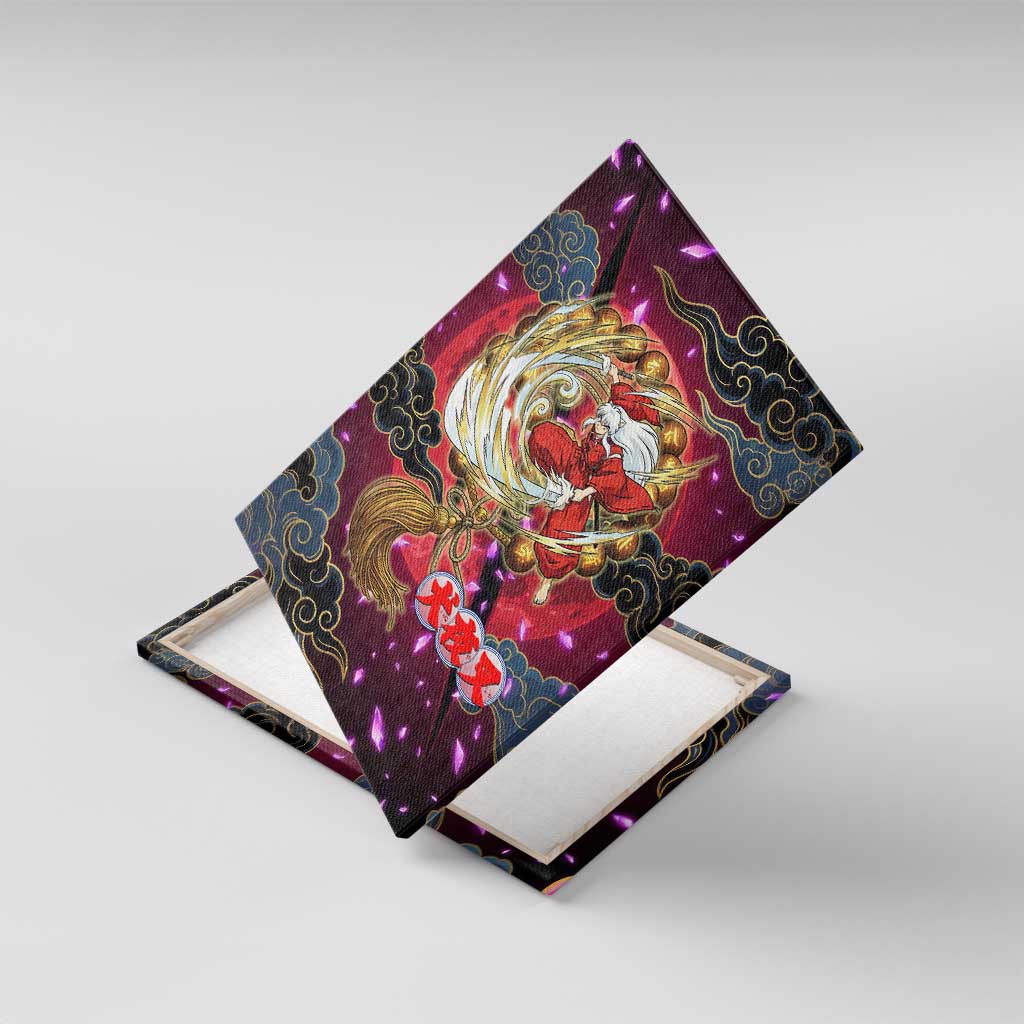 Inuyasha Demon Slayer Warrior Canvas Wall Art Japanese Tattoo Art Style with Fiery Claw Marks