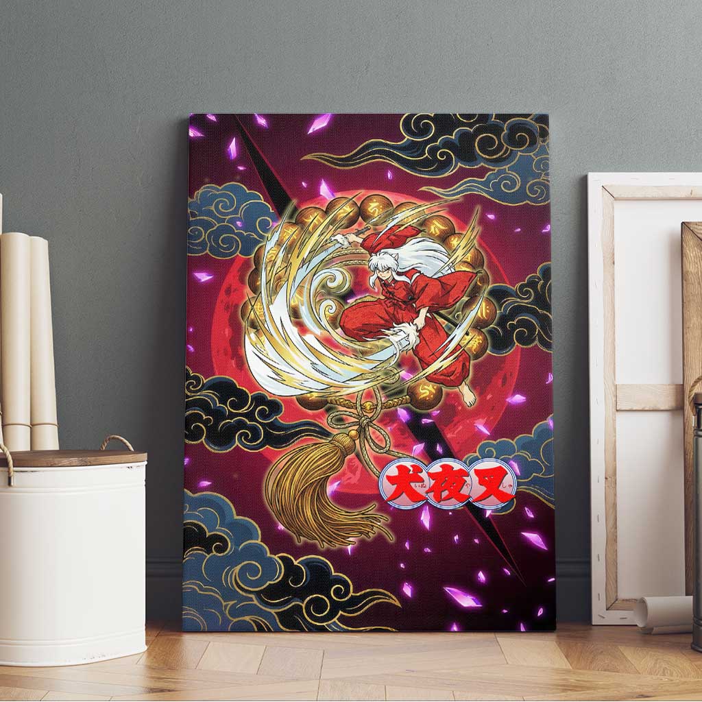 Inuyasha Demon Slayer Warrior Canvas Wall Art Japanese Tattoo Art Style with Fiery Claw Marks