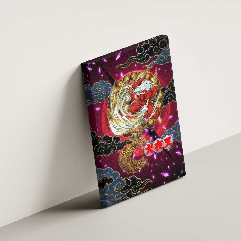 Inuyasha Demon Slayer Warrior Canvas Wall Art Japanese Tattoo Art Style with Fiery Claw Marks