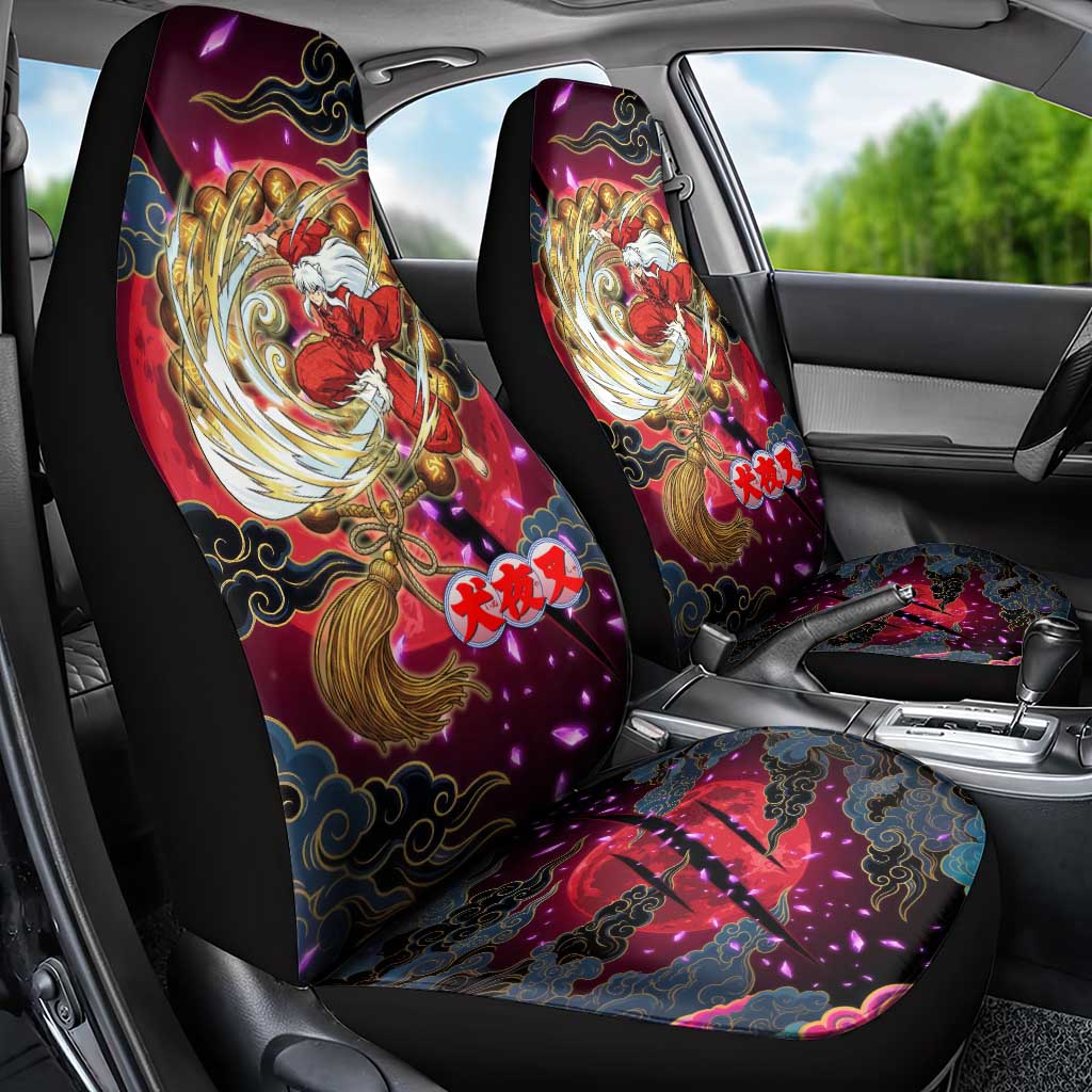 Inuyasha Demon Slayer Warrior Car Seat Cover Japanese Tattoo Art Style with Fiery Claw Marks