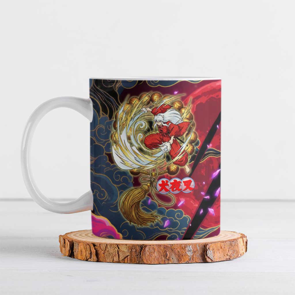 Inuyasha Demon Slayer Warrior Ceramic Mug Japanese Tattoo Art Style with Fiery Claw Marks