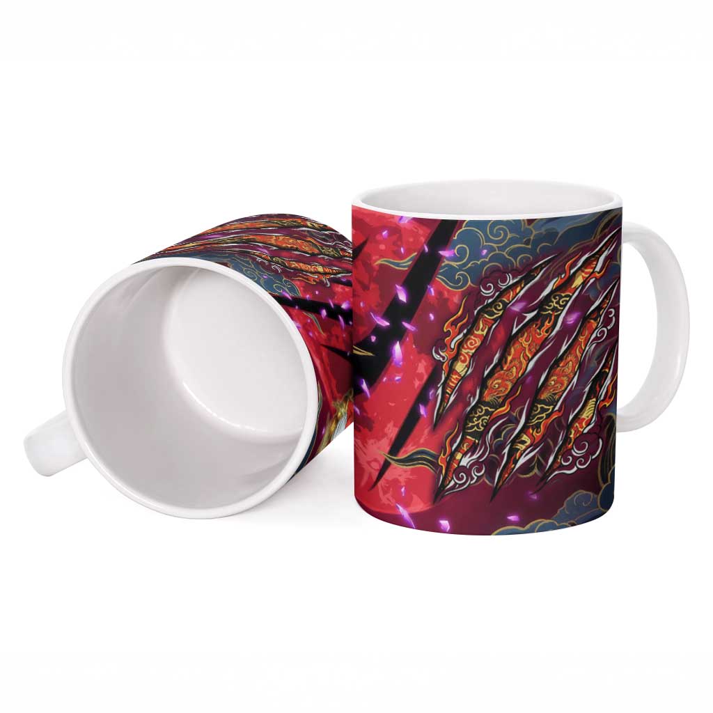 Inuyasha Demon Slayer Warrior Ceramic Mug Japanese Tattoo Art Style with Fiery Claw Marks