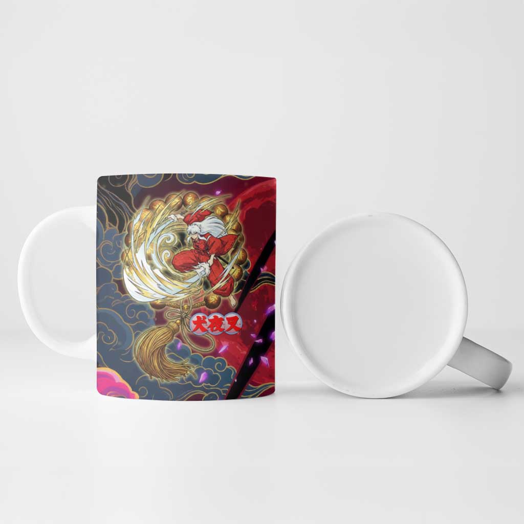 Inuyasha Demon Slayer Warrior Ceramic Mug Japanese Tattoo Art Style with Fiery Claw Marks