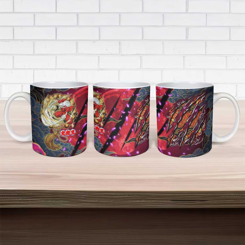 Inuyasha Demon Slayer Warrior Ceramic Mug Japanese Tattoo Art Style with Fiery Claw Marks