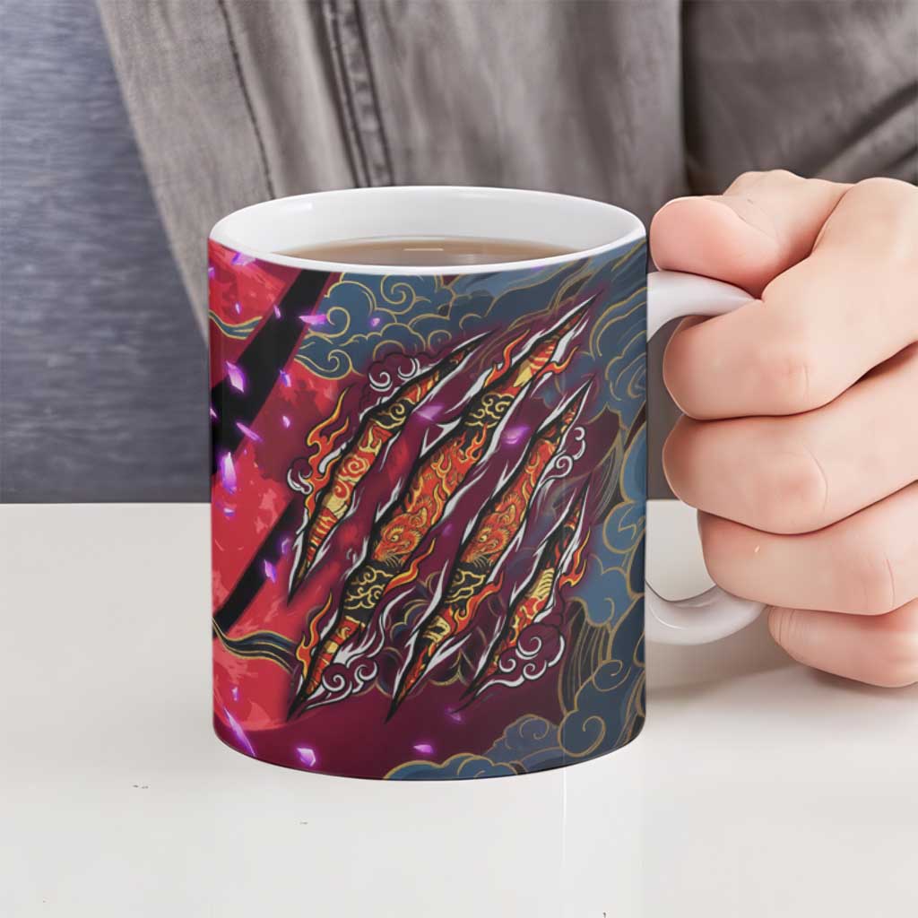 Inuyasha Demon Slayer Warrior Ceramic Mug Japanese Tattoo Art Style with Fiery Claw Marks