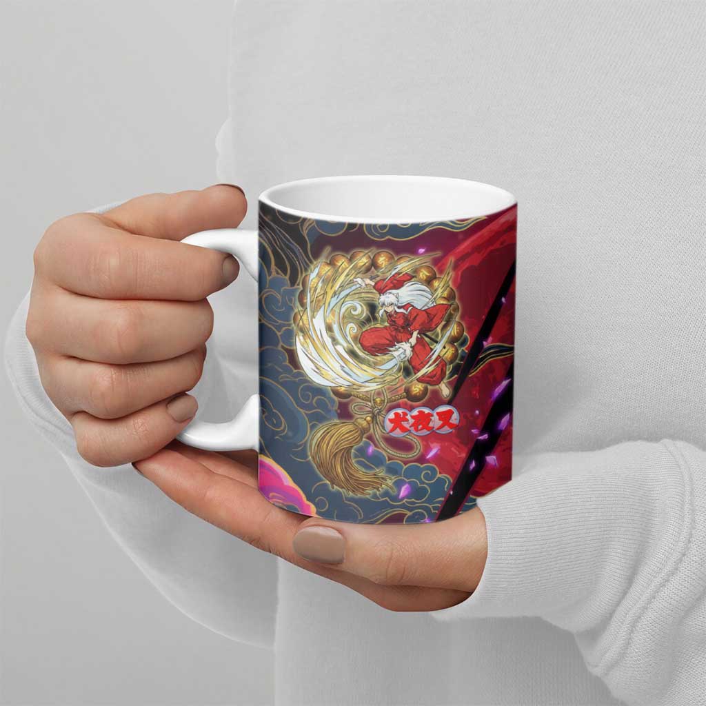 Inuyasha Demon Slayer Warrior Ceramic Mug Japanese Tattoo Art Style with Fiery Claw Marks