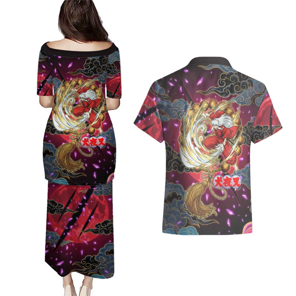 Inuyasha Demon Slayer Warrior Couples Matching Puletasi and Hawaiian Shirt Japanese Tattoo Art Style with Fiery Claw Marks