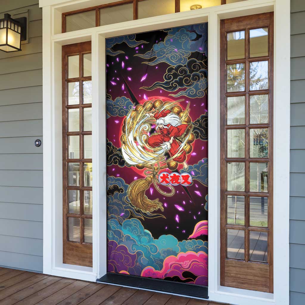Inuyasha Demon Slayer Warrior Door Cover Japanese Tattoo Art Style with Fiery Claw Marks