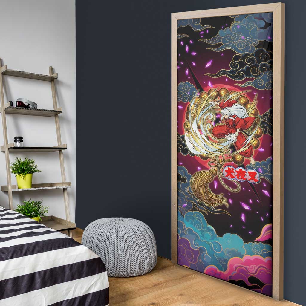 Inuyasha Demon Slayer Warrior Door Cover Japanese Tattoo Art Style with Fiery Claw Marks