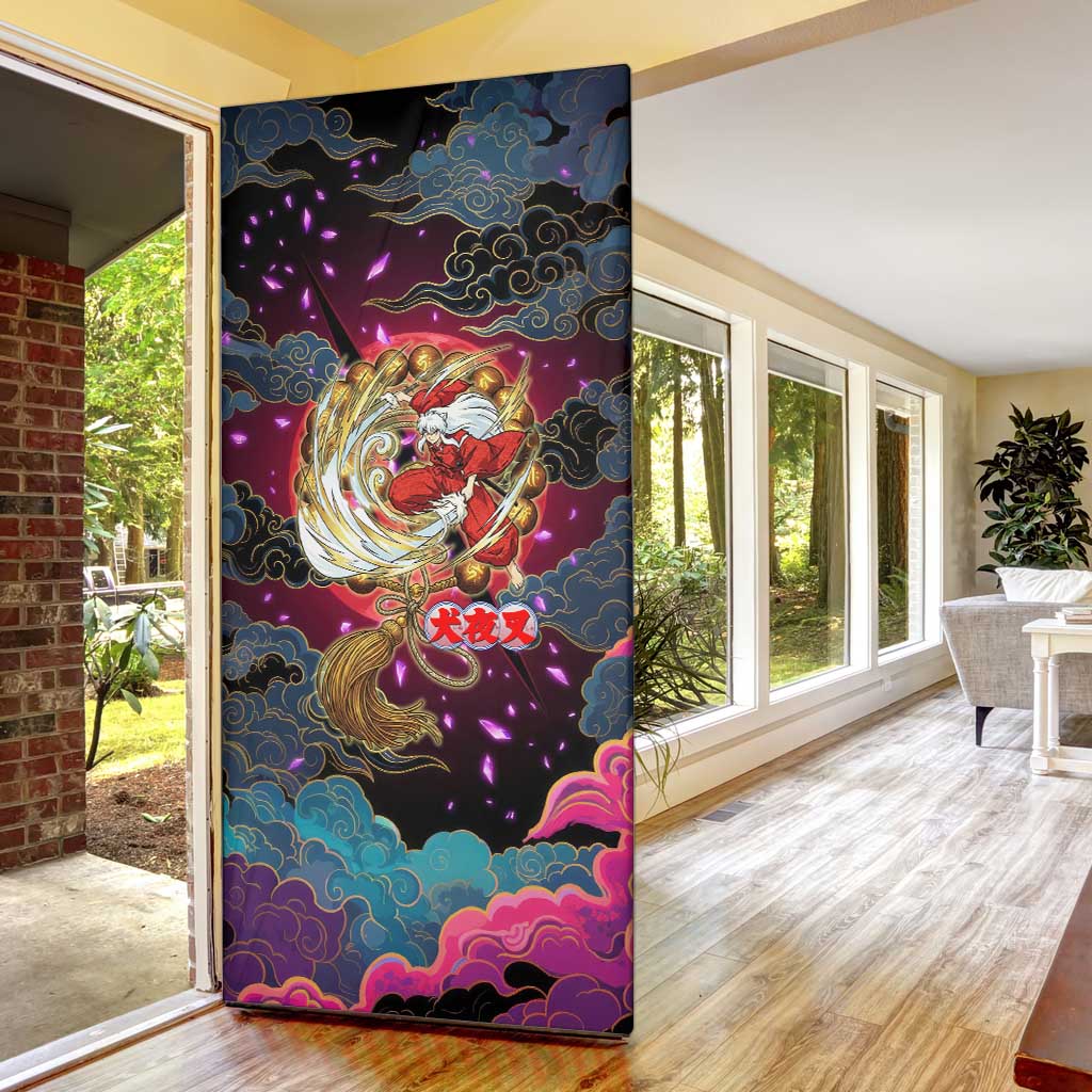 Inuyasha Demon Slayer Warrior Door Cover Japanese Tattoo Art Style with Fiery Claw Marks