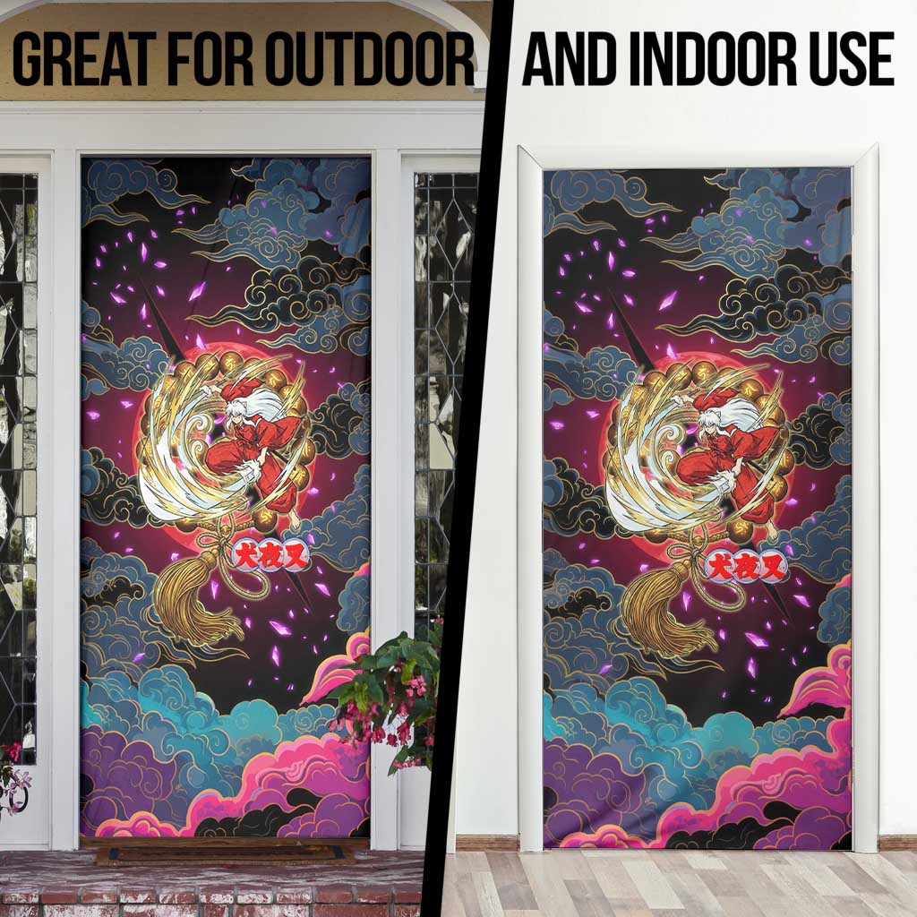 Inuyasha Demon Slayer Warrior Door Cover Japanese Tattoo Art Style with Fiery Claw Marks