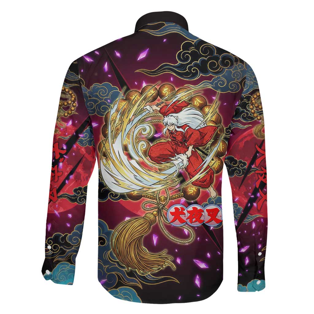Inuyasha Demon Slayer Warrior Family Matching Off The Shoulder Long Sleeve Dress and Hawaiian Shirt Japanese Tattoo Art Style with Fiery Claw Marks