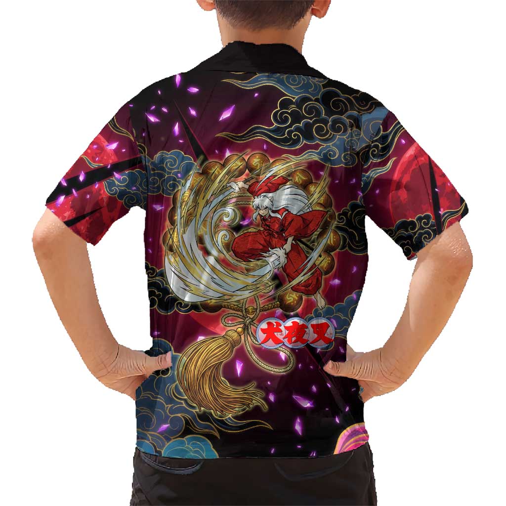 Inuyasha Demon Slayer Warrior Family Matching Off Shoulder Maxi Dress and Hawaiian Shirt Japanese Tattoo Art Style with Fiery Claw Marks