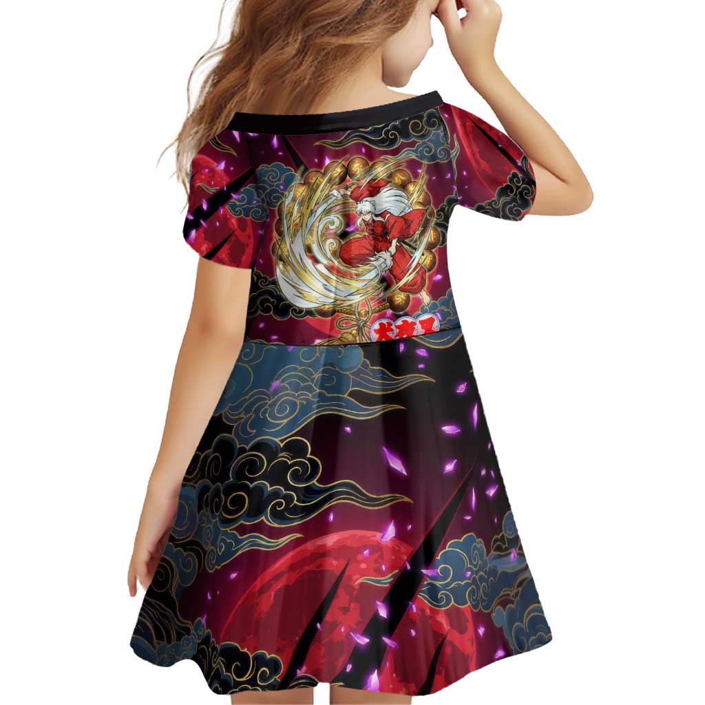 Inuyasha Demon Slayer Warrior Family Matching Off Shoulder Maxi Dress and Hawaiian Shirt Japanese Tattoo Art Style with Fiery Claw Marks