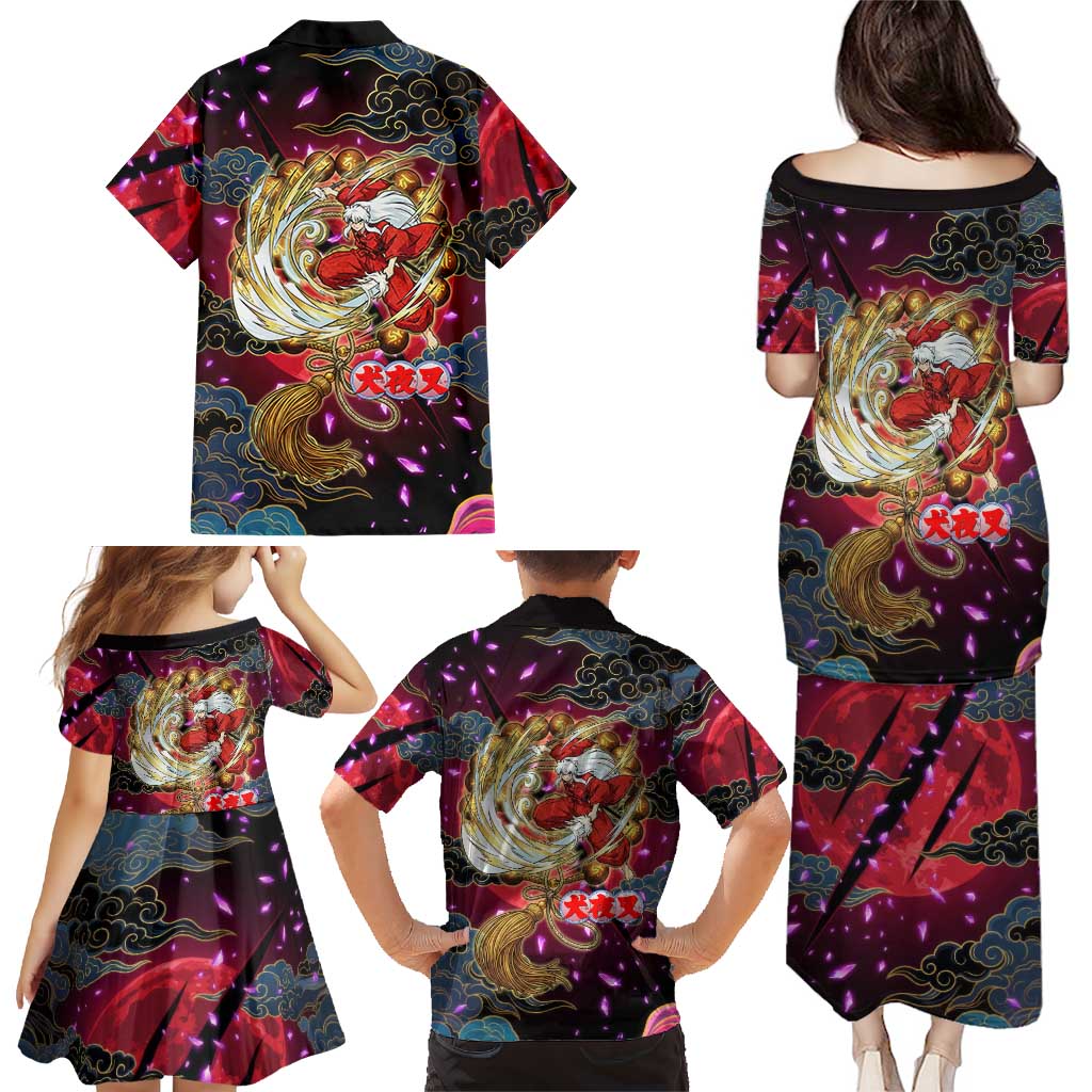 Inuyasha Demon Slayer Warrior Family Matching Puletasi and Hawaiian Shirt Japanese Tattoo Art Style with Fiery Claw Marks