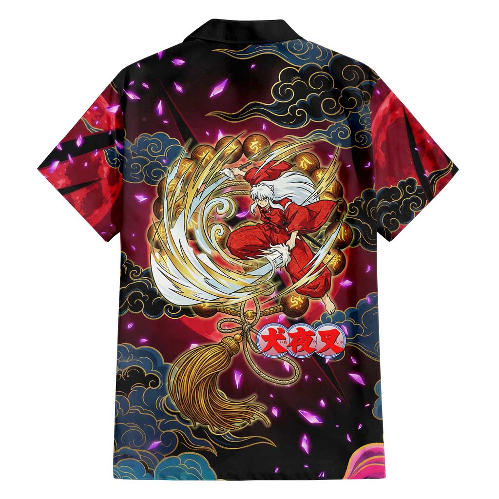 Inuyasha Demon Slayer Warrior Family Matching Short Sleeve Bodycon Dress and Hawaiian Shirt Japanese Tattoo Art Style with Fiery Claw Marks