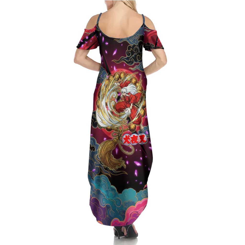 Inuyasha Demon Slayer Warrior Family Matching Summer Maxi Dress and Hawaiian Shirt Japanese Tattoo Art Style with Fiery Claw Marks