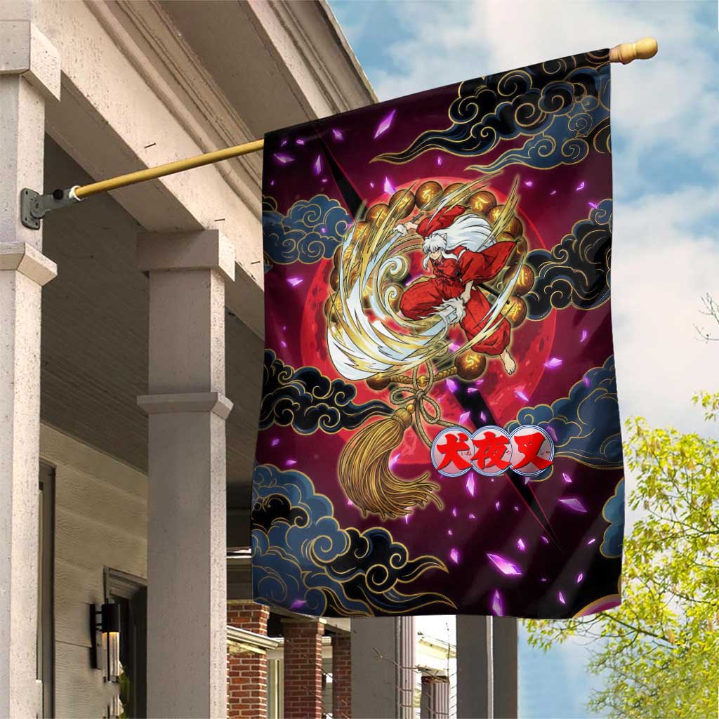 Inuyasha Demon Slayer Warrior Garden Flag Japanese Tattoo Art Style with Fiery Claw Marks