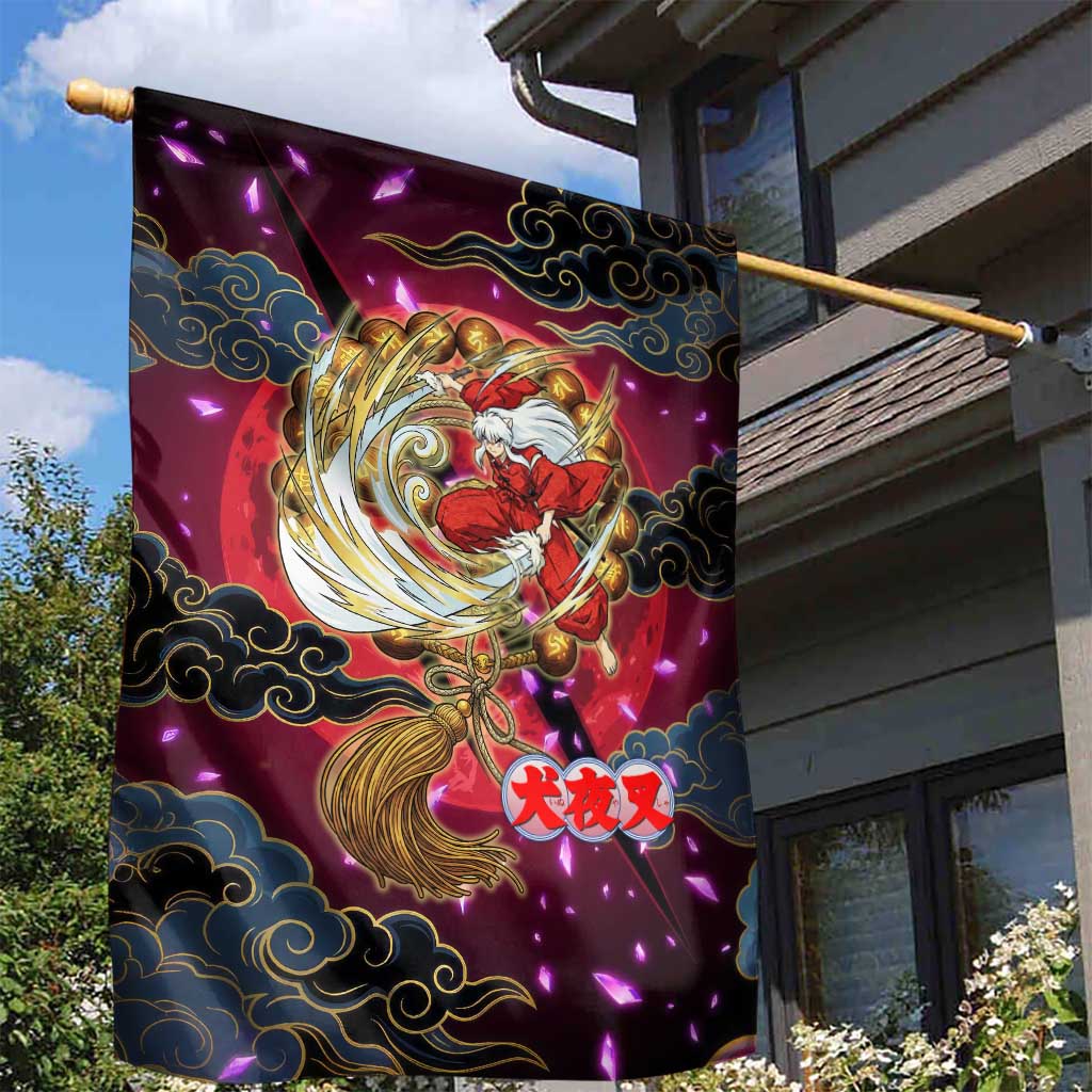 Inuyasha Demon Slayer Warrior Garden Flag Japanese Tattoo Art Style with Fiery Claw Marks