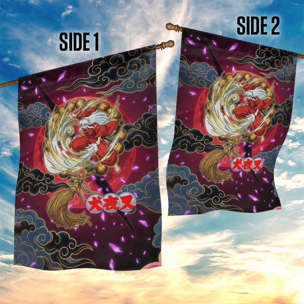 Inuyasha Demon Slayer Warrior Garden Flag Japanese Tattoo Art Style with Fiery Claw Marks