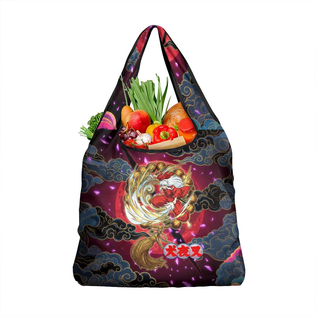 Inuyasha Demon Slayer Warrior Grocery Bag Japanese Tattoo Art Style with Fiery Claw Marks