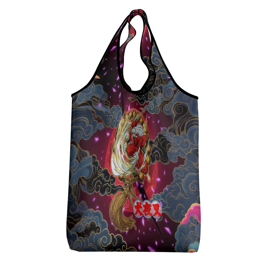 Inuyasha Demon Slayer Warrior Grocery Bag Japanese Tattoo Art Style with Fiery Claw Marks
