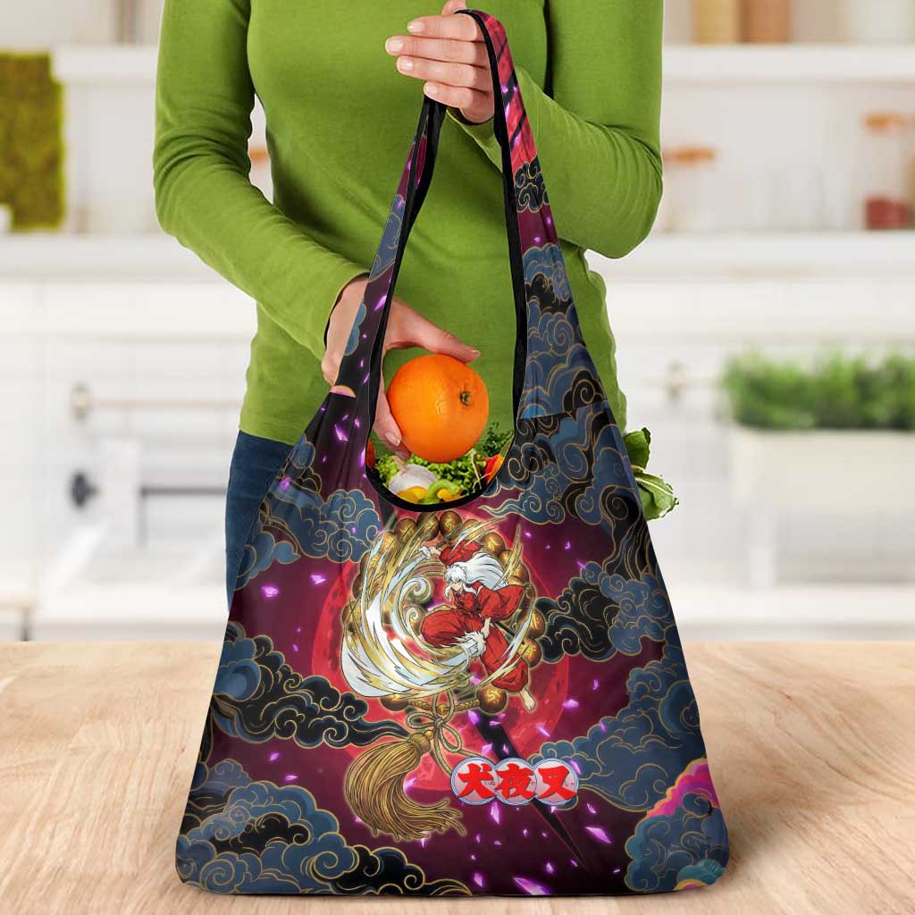 Inuyasha Demon Slayer Warrior Grocery Bag Japanese Tattoo Art Style with Fiery Claw Marks