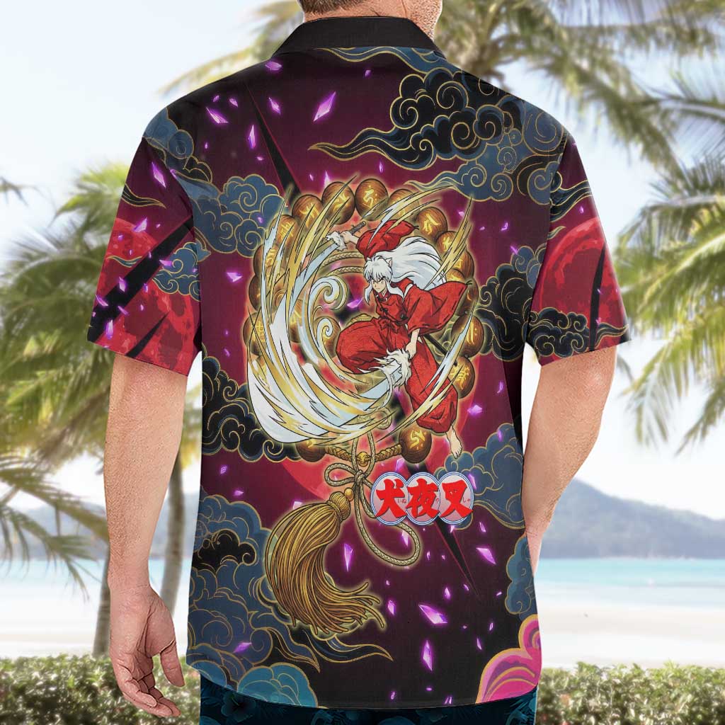 Inuyasha Demon Slayer Warrior Hawaiian Shirt Japanese Tattoo Art Style with Fiery Claw Marks