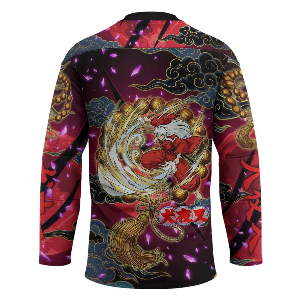 Inuyasha Demon Slayer Warrior Hockey Jersey Japanese Tattoo Art Style with Fiery Claw Marks