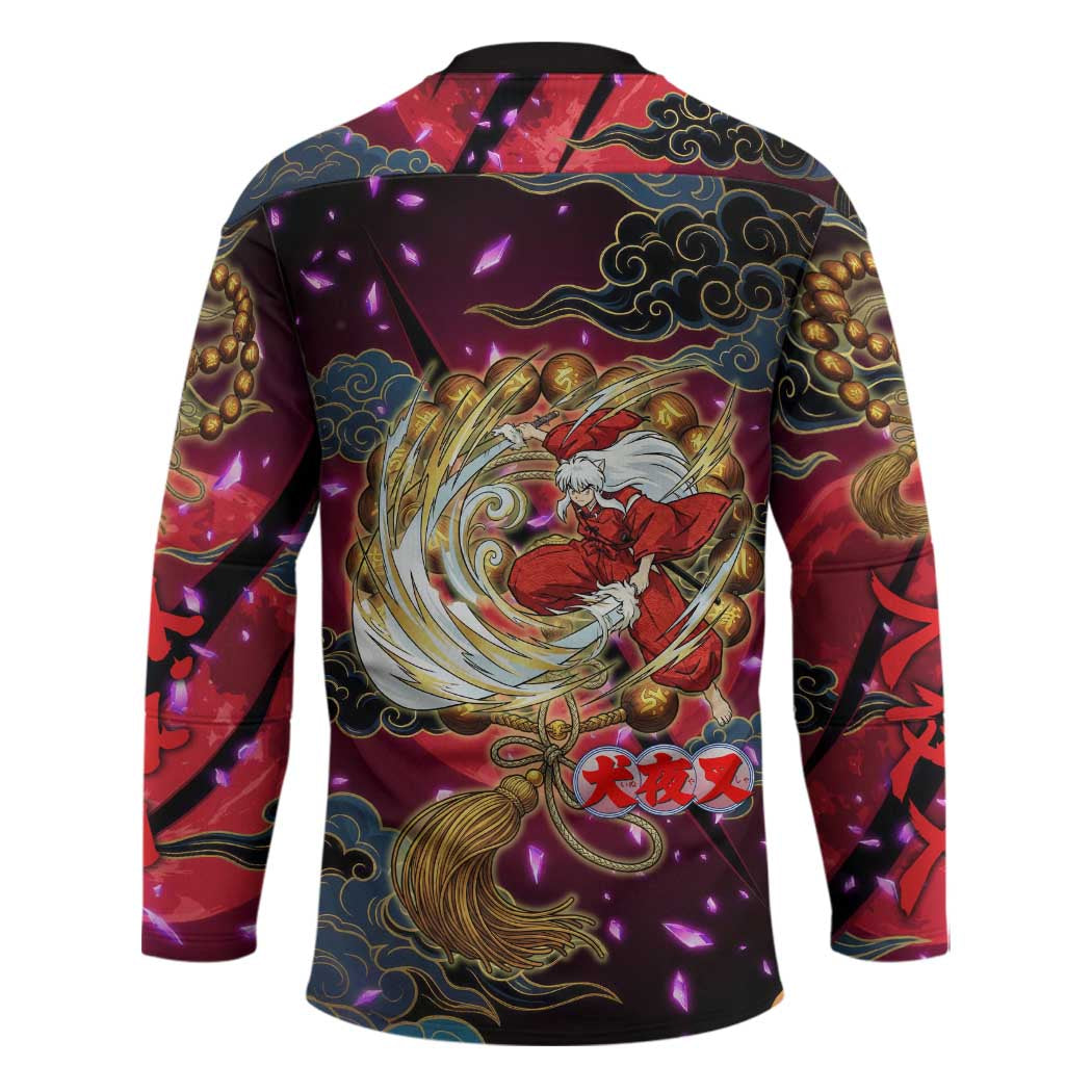 Inuyasha Demon Slayer Warrior Hockey Jersey Japanese Tattoo Art Style with Fiery Claw Marks