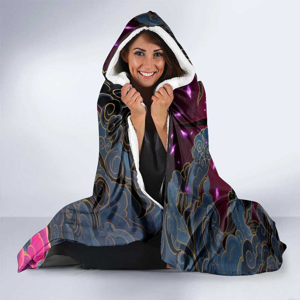 Inuyasha Demon Slayer Warrior Hooded Blanket Japanese Tattoo Art Style with Fiery Claw Marks