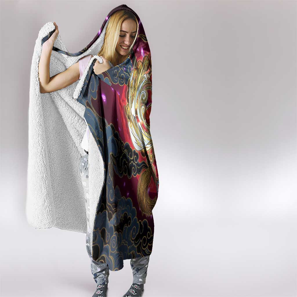 Inuyasha Demon Slayer Warrior Hooded Blanket Japanese Tattoo Art Style with Fiery Claw Marks