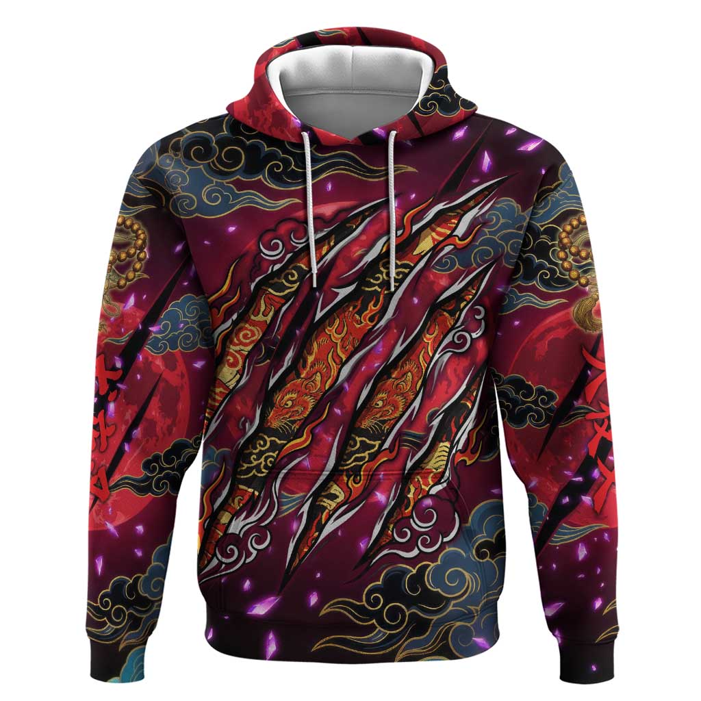 Inuyasha Demon Slayer Warrior Hoodie Japanese Tattoo Art Style with Fiery Claw Marks