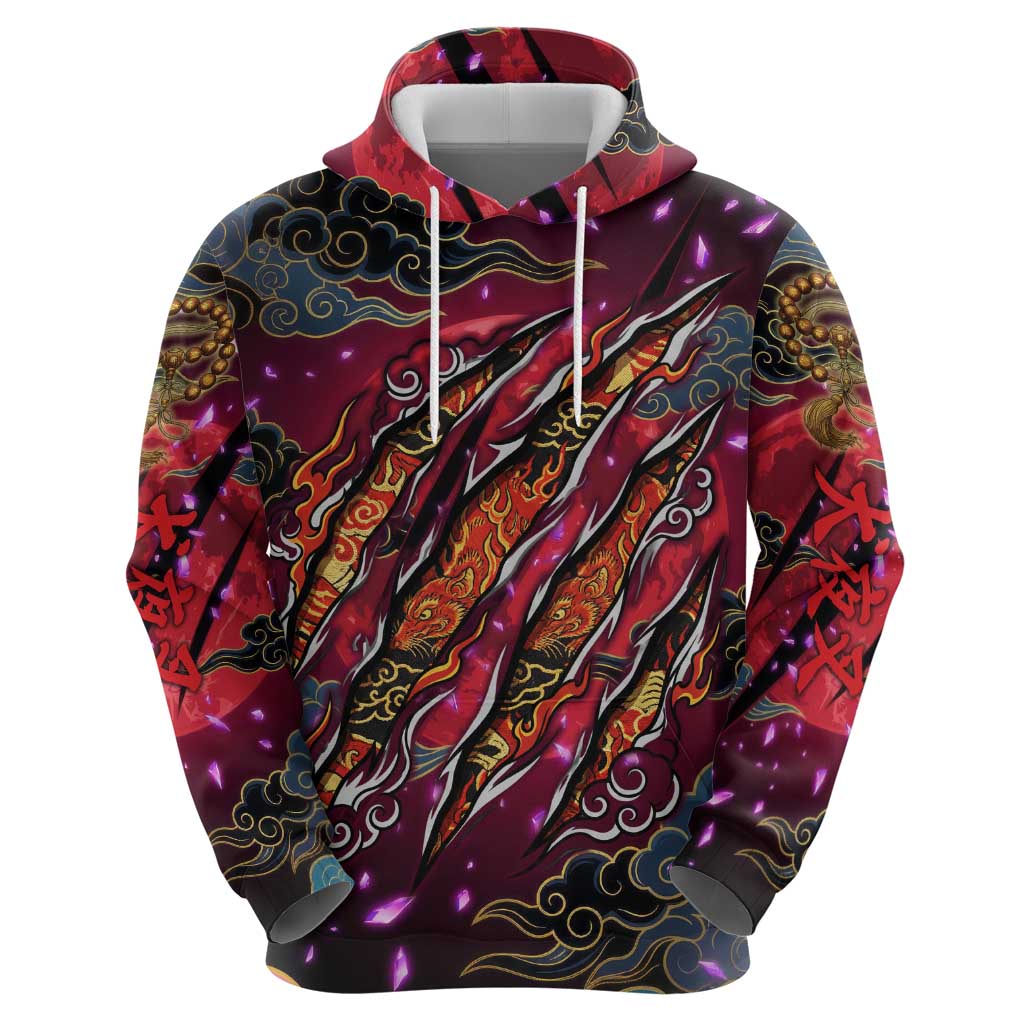Inuyasha Demon Slayer Warrior Hoodie Japanese Tattoo Art Style with Fiery Claw Marks