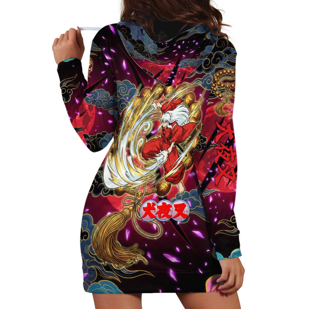 Inuyasha Demon Slayer Warrior Hoodie Dress Japanese Tattoo Art Style with Fiery Claw Marks