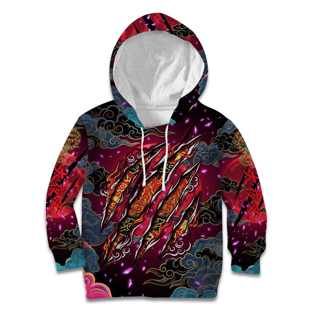 Inuyasha Demon Slayer Warrior Kid Hoodie Japanese Tattoo Art Style with Fiery Claw Marks