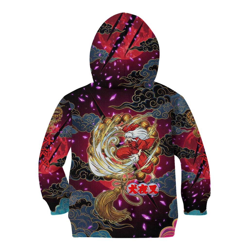 Inuyasha Demon Slayer Warrior Kid Hoodie Japanese Tattoo Art Style with Fiery Claw Marks