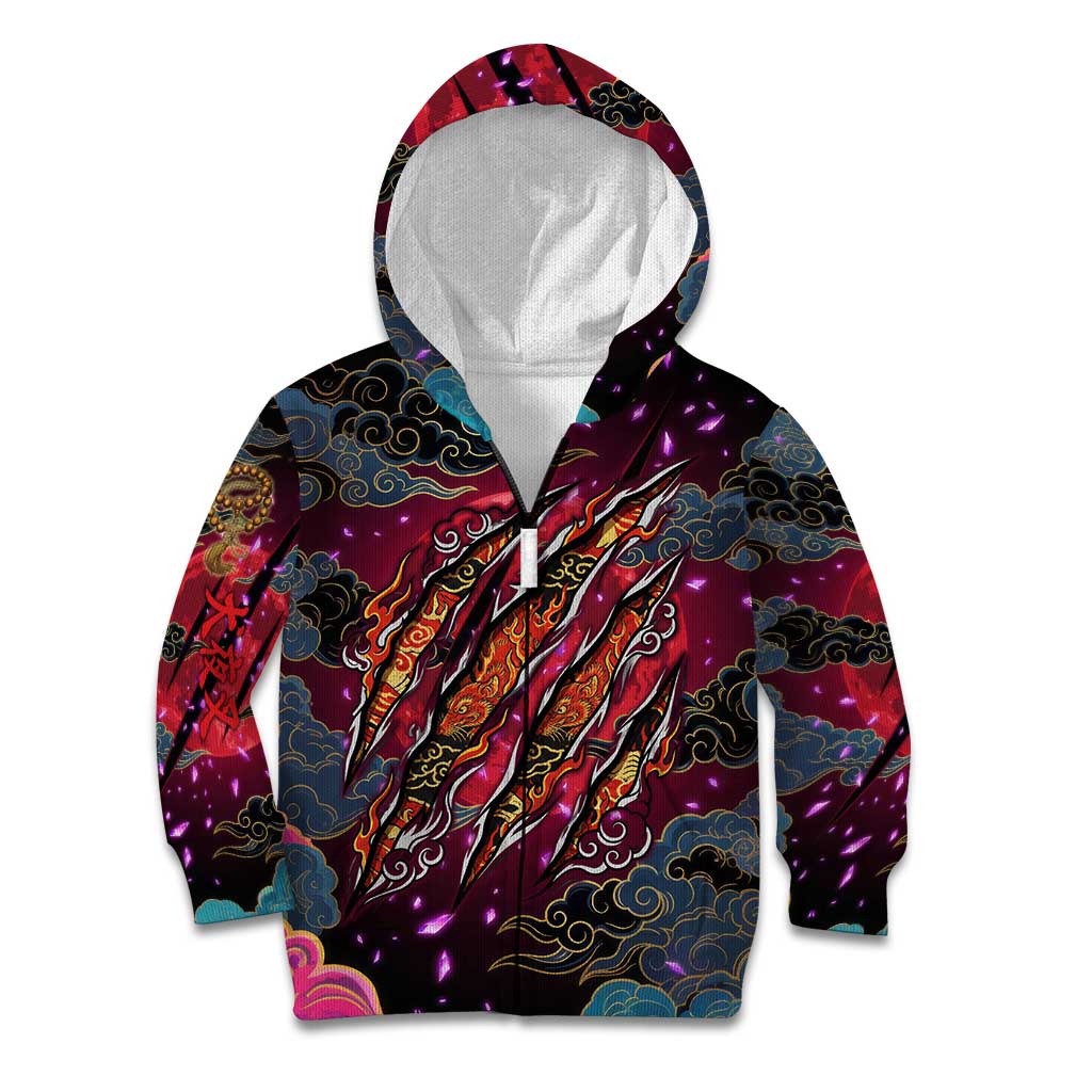 Inuyasha Demon Slayer Warrior Kid Hoodie Japanese Tattoo Art Style with Fiery Claw Marks