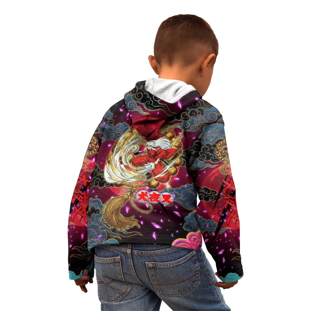 Inuyasha Demon Slayer Warrior Kid Hoodie Japanese Tattoo Art Style with Fiery Claw Marks