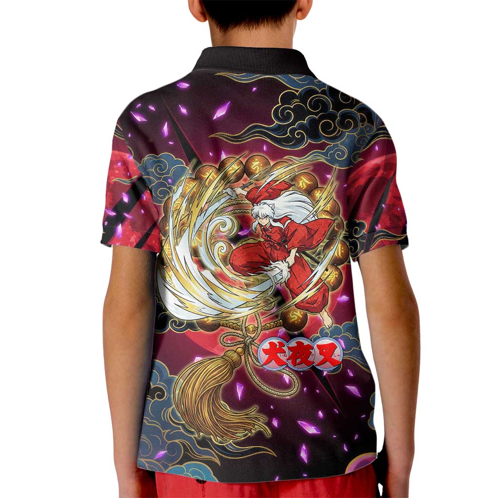 Inuyasha Demon Slayer Warrior Kid Polo Shirt Japanese Tattoo Art Style with Fiery Claw Marks