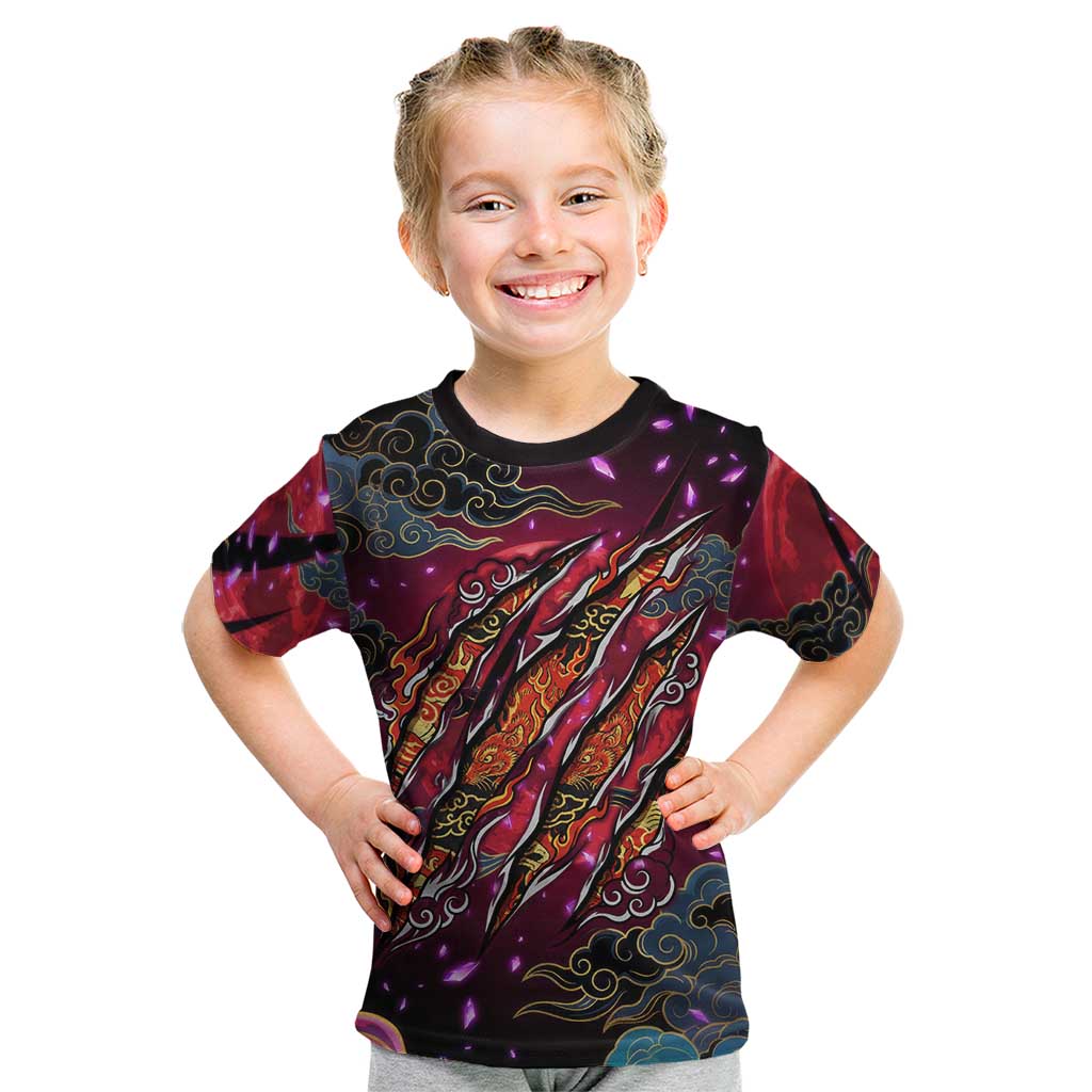 Inuyasha Demon Slayer Warrior Kid T Shirt Japanese Tattoo Art Style with Fiery Claw Marks
