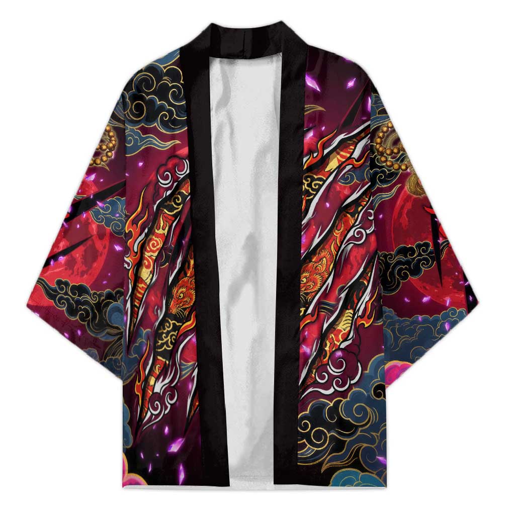 Inuyasha Demon Slayer Warrior Kimono Japanese Tattoo Art Style with Fiery Claw Marks