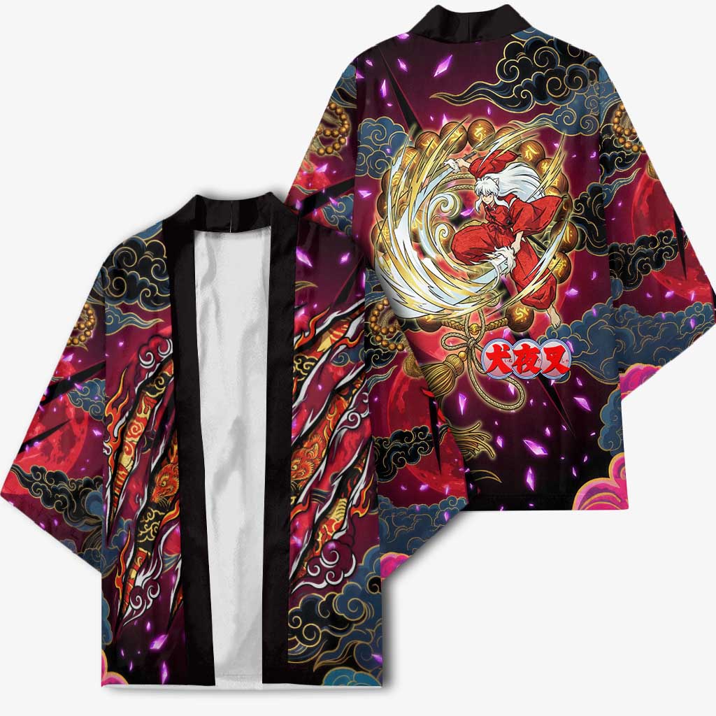 Inuyasha Demon Slayer Warrior Kimono Japanese Tattoo Art Style with Fiery Claw Marks