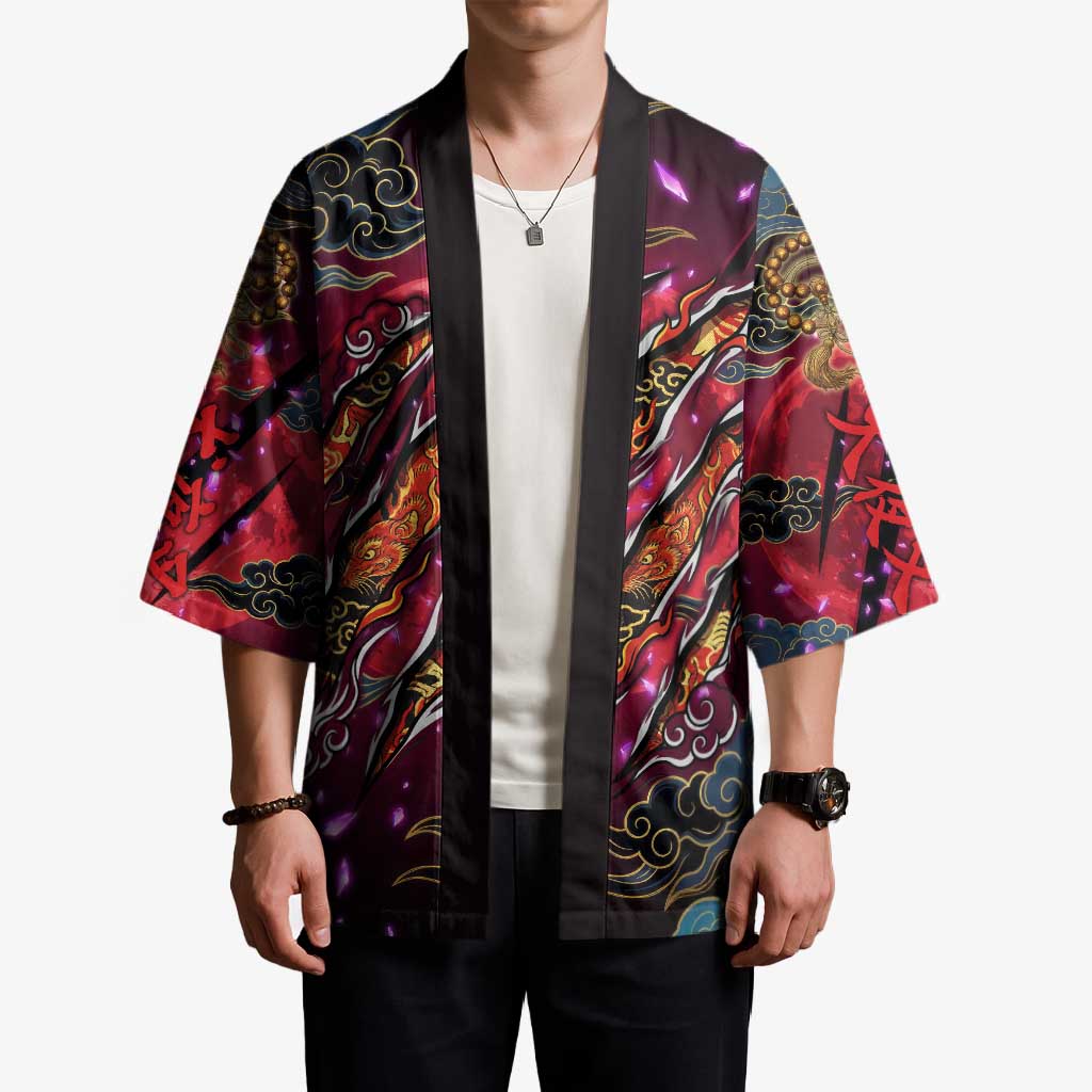 Inuyasha Demon Slayer Warrior Kimono Japanese Tattoo Art Style with Fiery Claw Marks